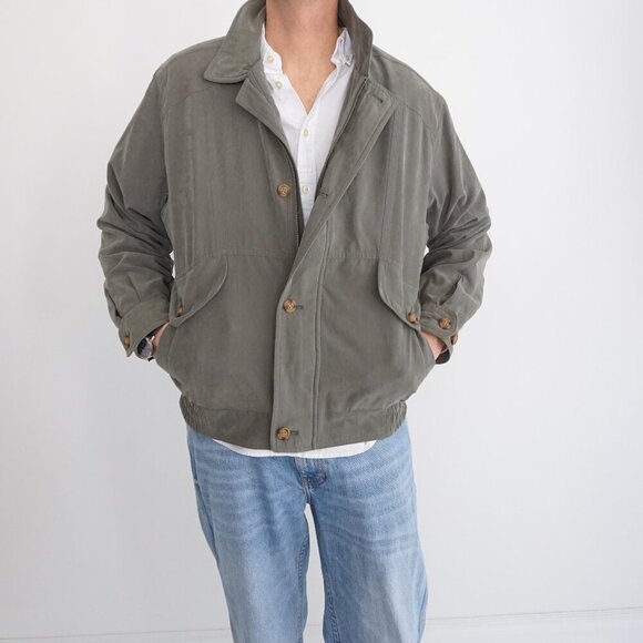 Vintage '90S Barracuda Olive Green Jackson Style Zip Up Farmer Jacket Medium - Picture 1 of 11